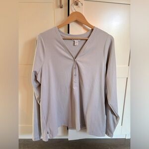 Athleta Ribbed Uptemp Henley in Gray Size 3X Casual Athletic Cabincore